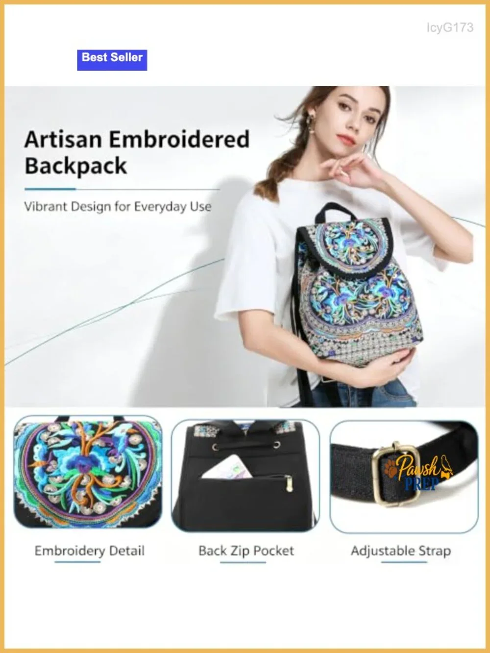 Embroidered Backpack Purse for Women - Boho Canvas Daypack Travel